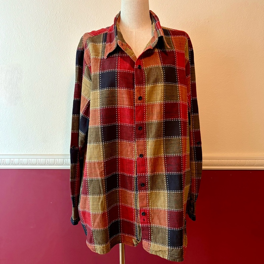 Serengeti Button Down 100% Cotton Patchwork Plaid… - image 1